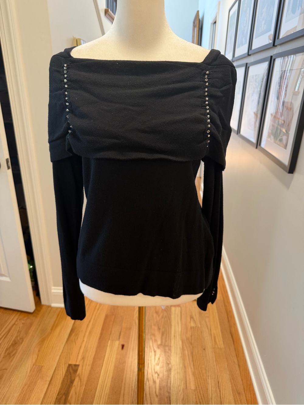 Black Off-Shoulder Stud Detail Women's Sweater